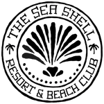 Logo with a seashell and text 'The Seagrell Resort & Beach Club' in a circular design.